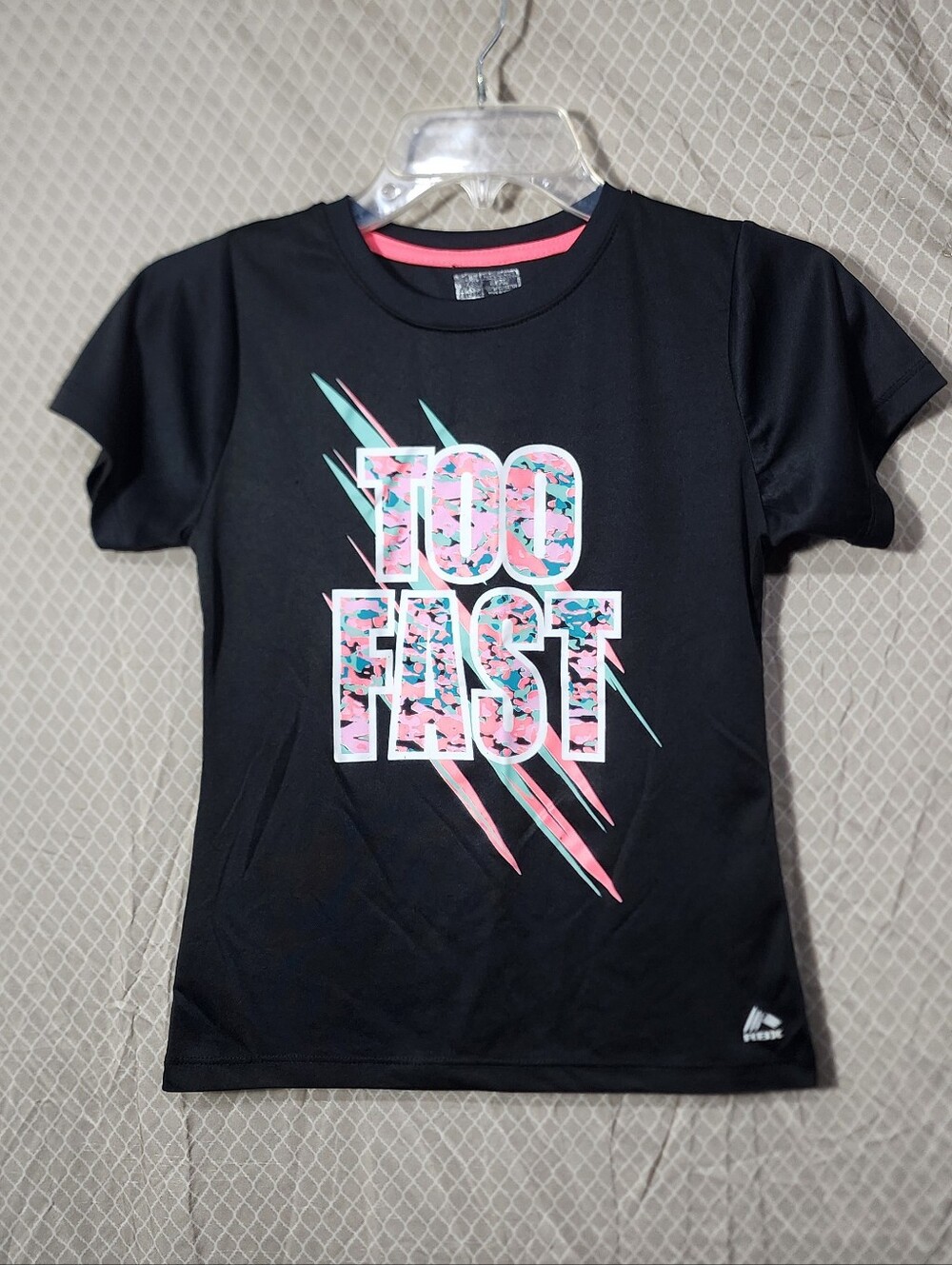 RBX Reebok 'Too Fast' Black Tshirt Girls Large Used Great Shape
